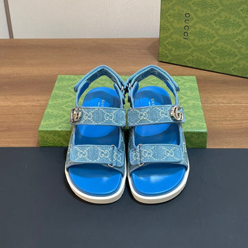 GG Sandal With Double G Sky Caro Lambskin