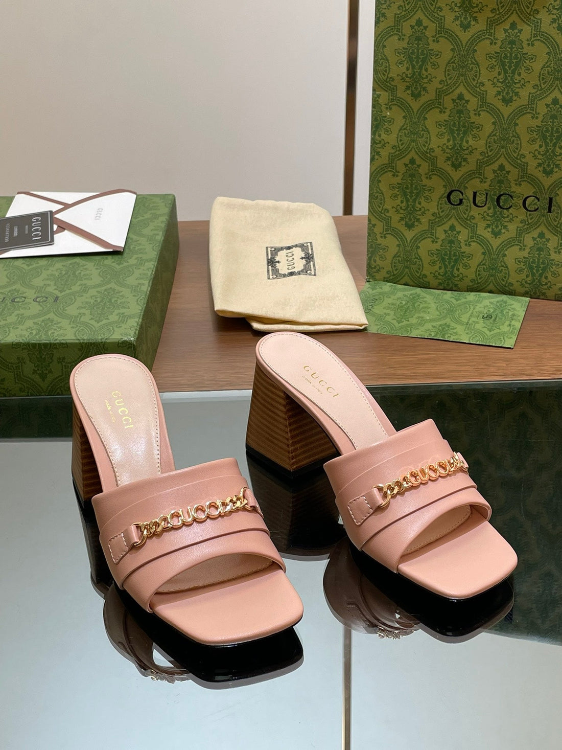 GG Signoria Slide Sandal Pastel Pink Denim