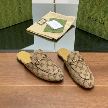 GG Princetown Mules Light Brown Fabric