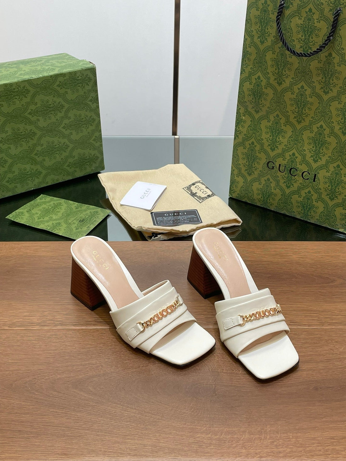 GG Signoria Slide Sandal White Denim