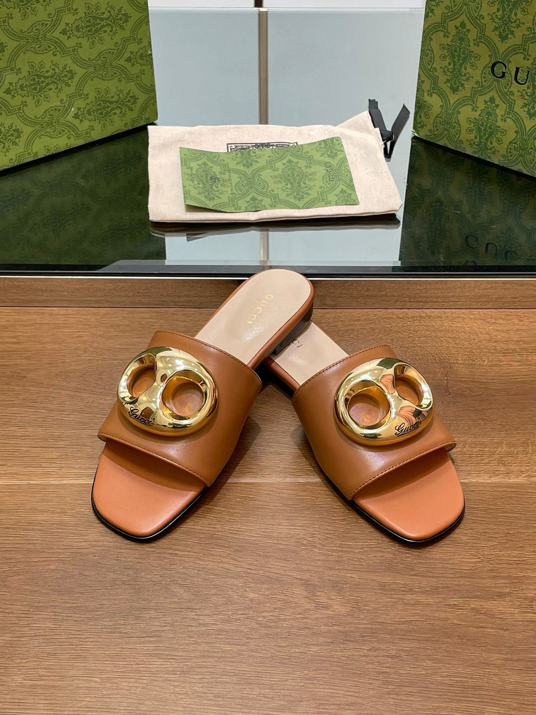 Flat Mule In Brone Brown Calfskin