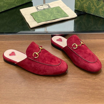 Horsebit Mule In Cherry Red Suede