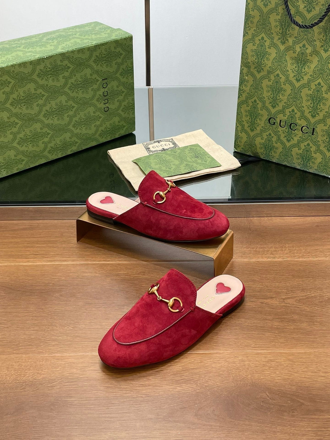 Horsebit Mule In Cherry Red Suede