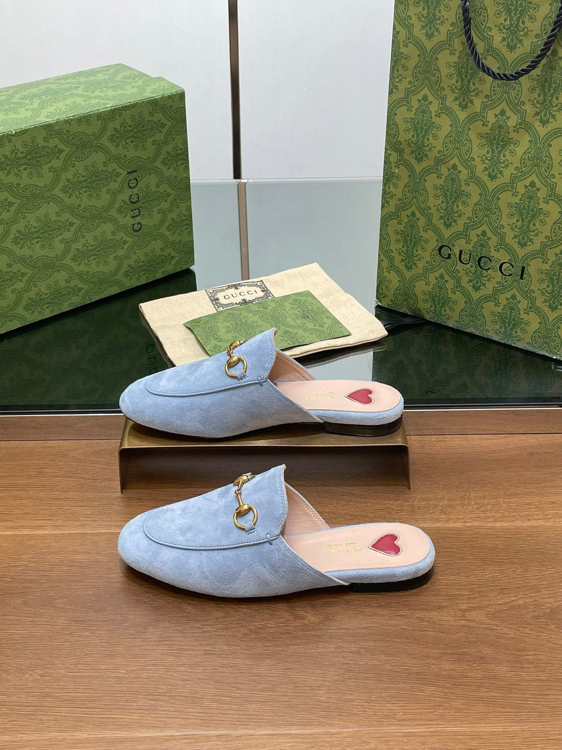 Horsebit Mule In Light Blue Suede