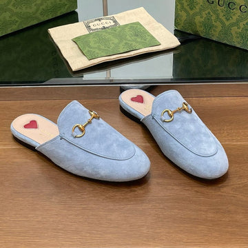Horsebit Mule In Light Blue Suede