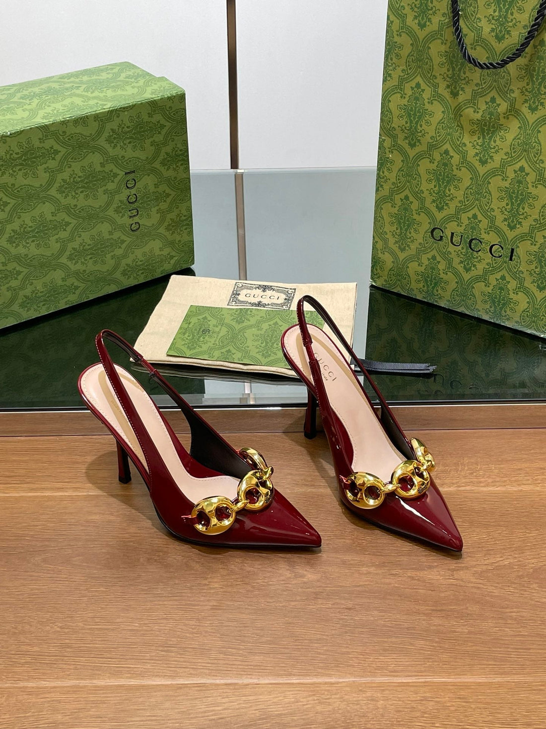 GG High Slingback 10.5 Cm In Wine Red Glossy Calfskin