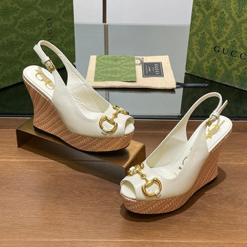 GG Wedge Platform In White Calfskin
