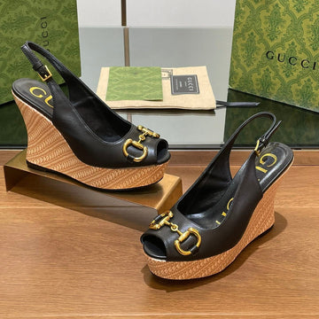 GG Wedge Platform In Black Calfskin