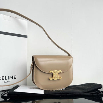 Triomphe 15 Cream Gray Calfskin Handbag