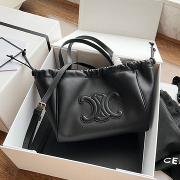 Small Cabas Drawstring Cuir Triomphe 22 Black Calfskin