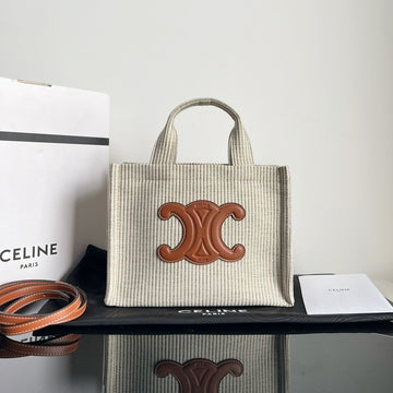 Small Cabas Thais 25.5 Cream Striped Fabric Triomphe Calfskin