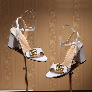 GG Marmont Ankle Strap Sandal 8CM White Sheepskin 342563