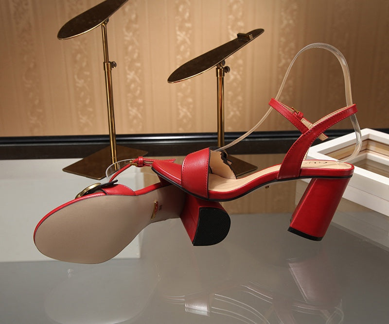 GG Marmont Ankle Strap Sandal 8CM Red Sheepskin 342565