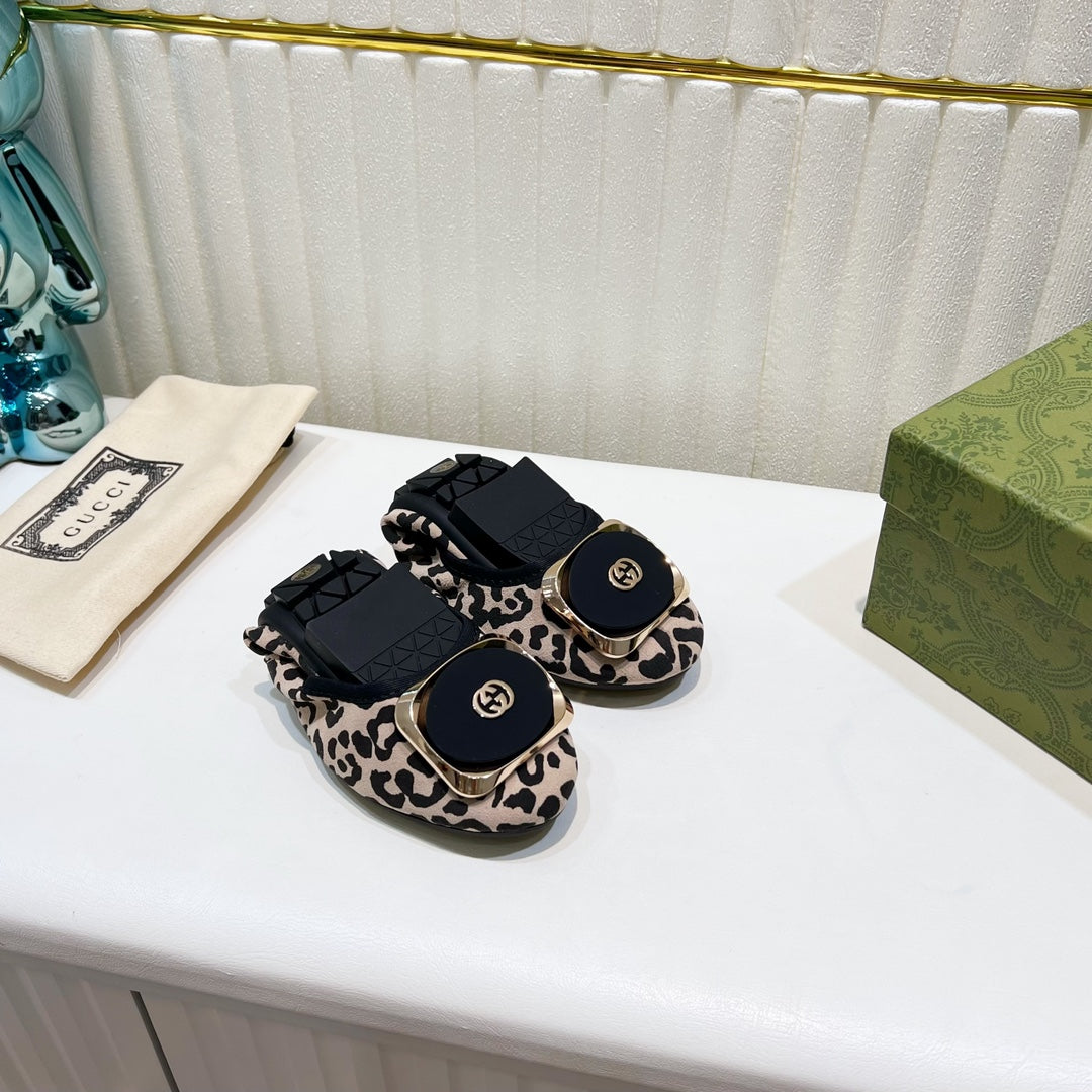 GG Ballet Super Slim Leopard Pattern Lambskin