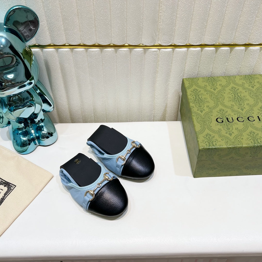 GG Ballet Super Slim Buckle Black And Sky Lambskin