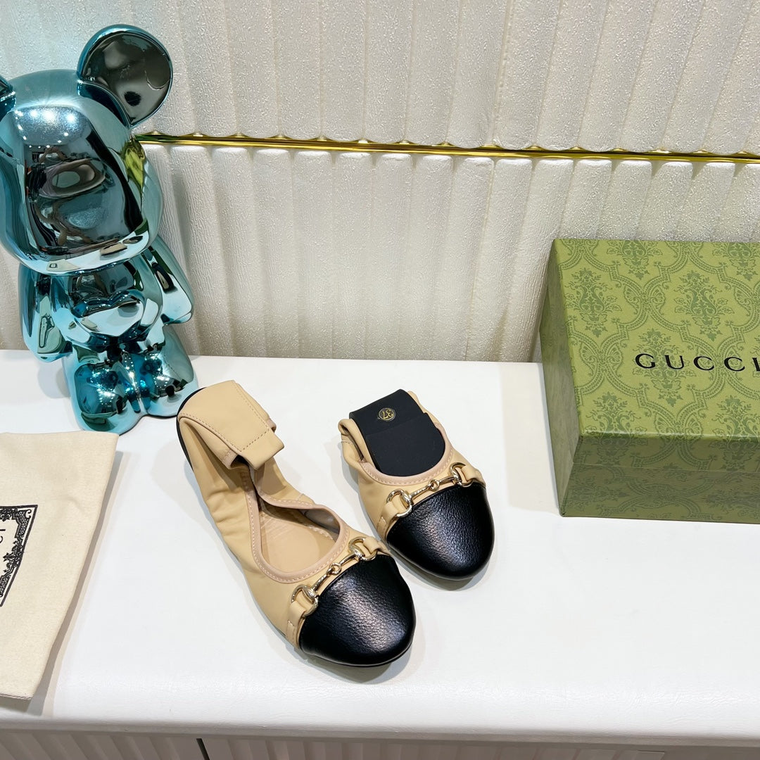 GG Ballet Super Slim Buckle Black And Cream Lambskin