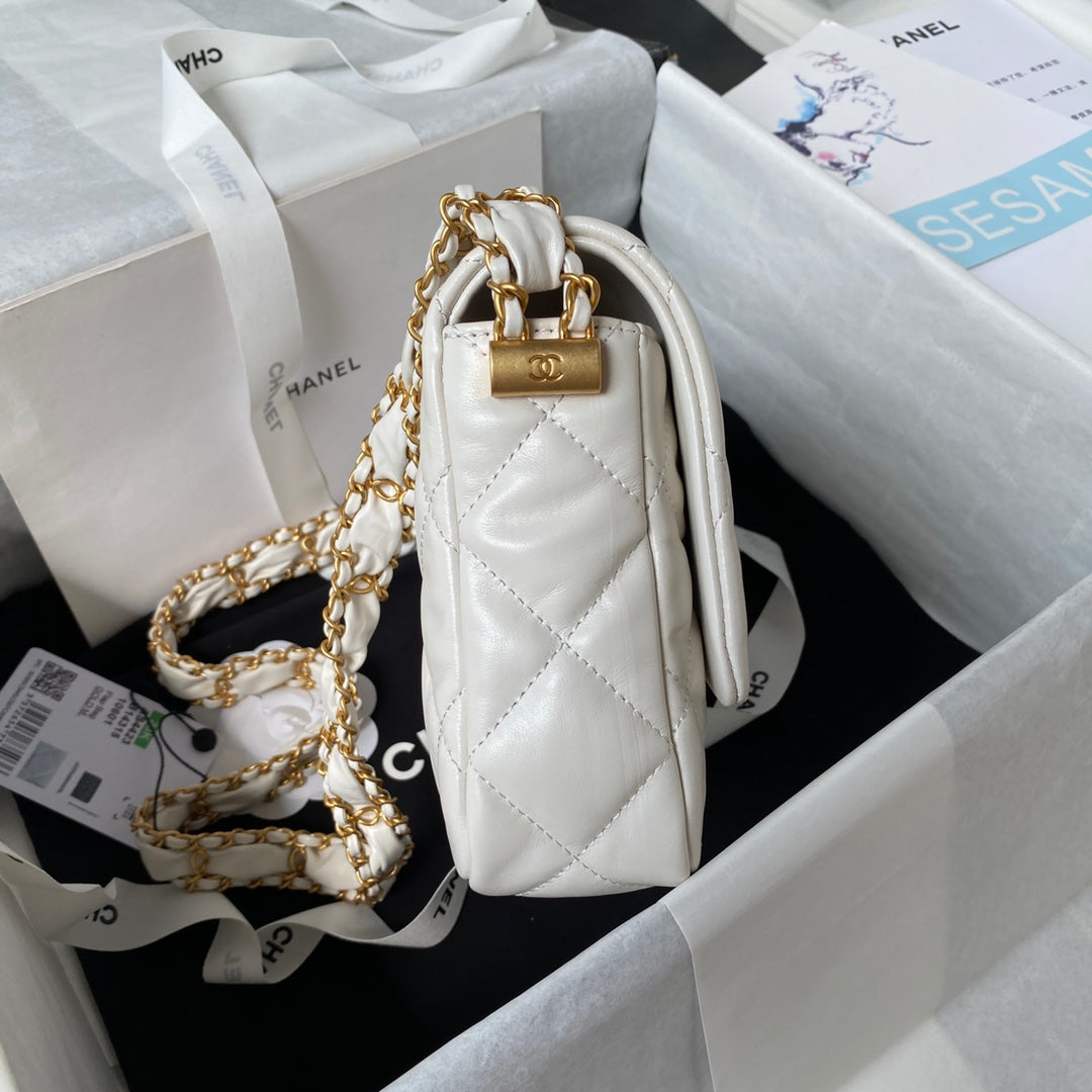 CC 23K 13,5cm White Calfskin Gold Hardware