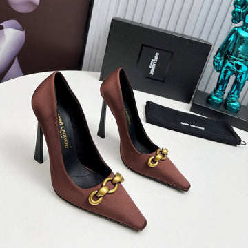 YSL Hermione Pump 11CM Brown Silk 680397