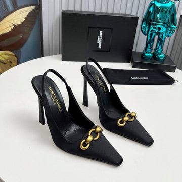 YSL Hermione Slingback 11CM Black Silk 680404