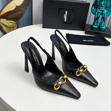 YSL Hermione Slingback 11CM Black Sheepskin 680405