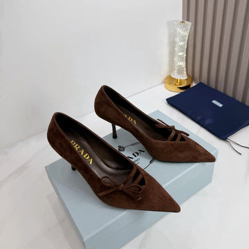 Pra 26SS High Heels Pumps 75 Dark Brown Suede 592358