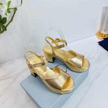 Pra 26SS Platform Sandals 75 Gold Metallic Sheepskin 592377