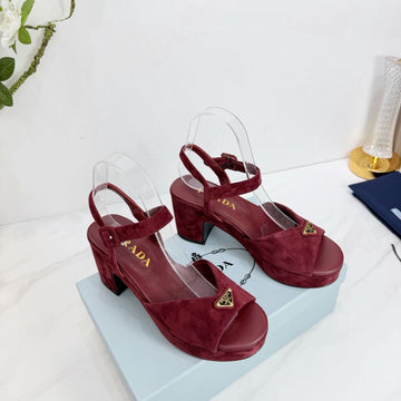 Pra 26SS Platform Sandals 75 Burgundy Suede Sheepskin 592388