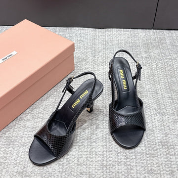 Miu 26S Heeled Sandals 8.5cm Black Snakeskin Texture 680496