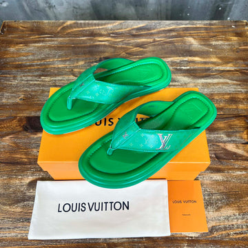 LV Thong Slipper In Shamrock Green Monogram Calfskin