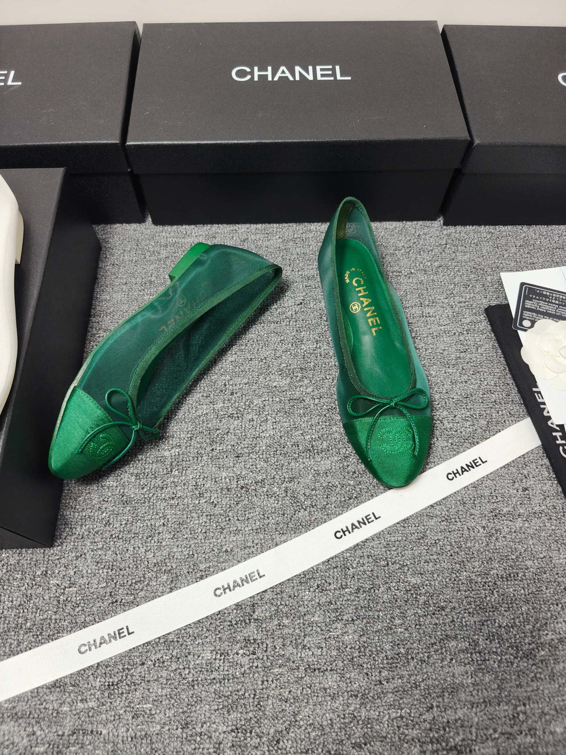 CC 26S Ballet Flat Green Mesh Fabric Sheepskin 681980