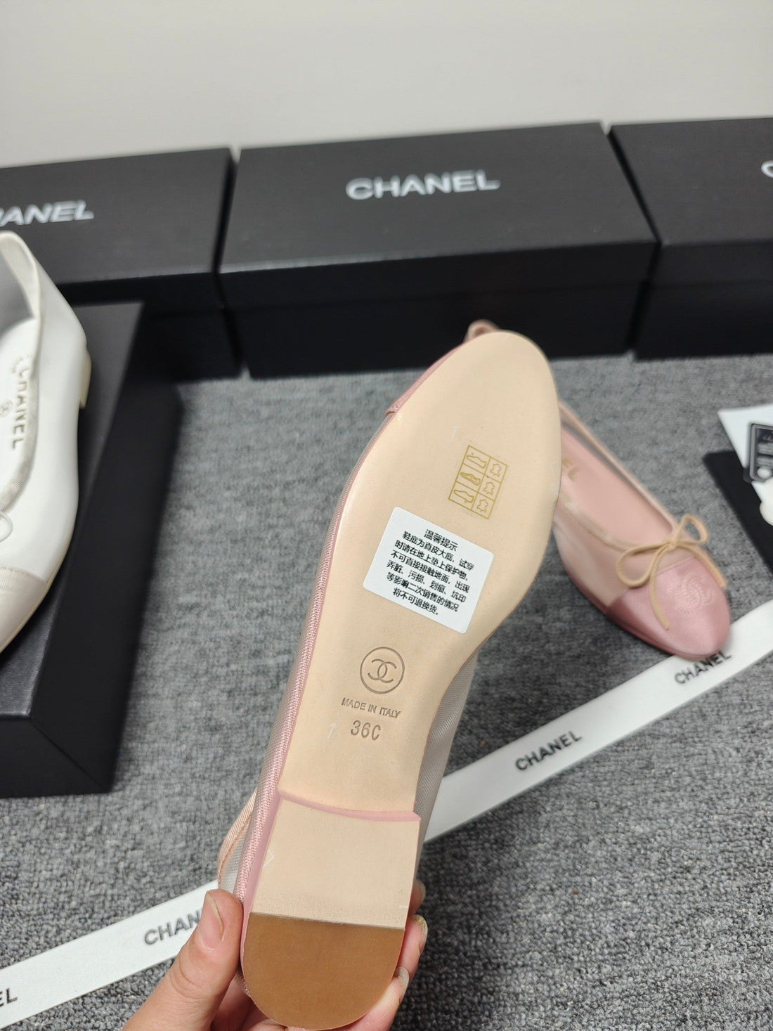 CC 26S Ballet Flat Light Pink Mesh Fabric Sheepskin 681981