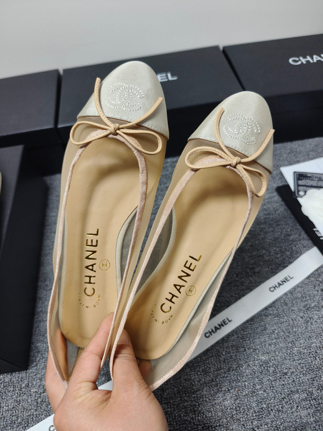 CC 26S Ballet Flat Beige Mesh Fabric Sheepskin 681984