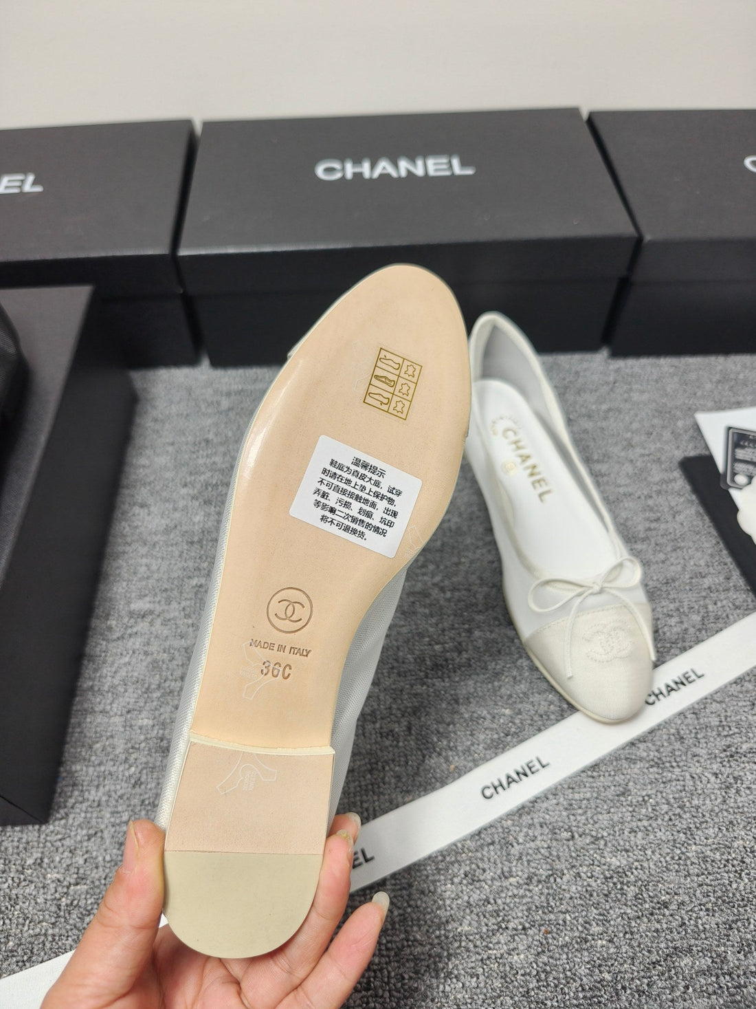 CC 26S Ballet Flat White Mesh Fabric Sheepskin 681983