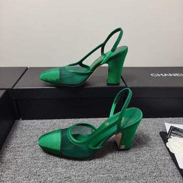 CC 26S Slingback 9.5cm Green Mesh Fabric Sheepskin 681987