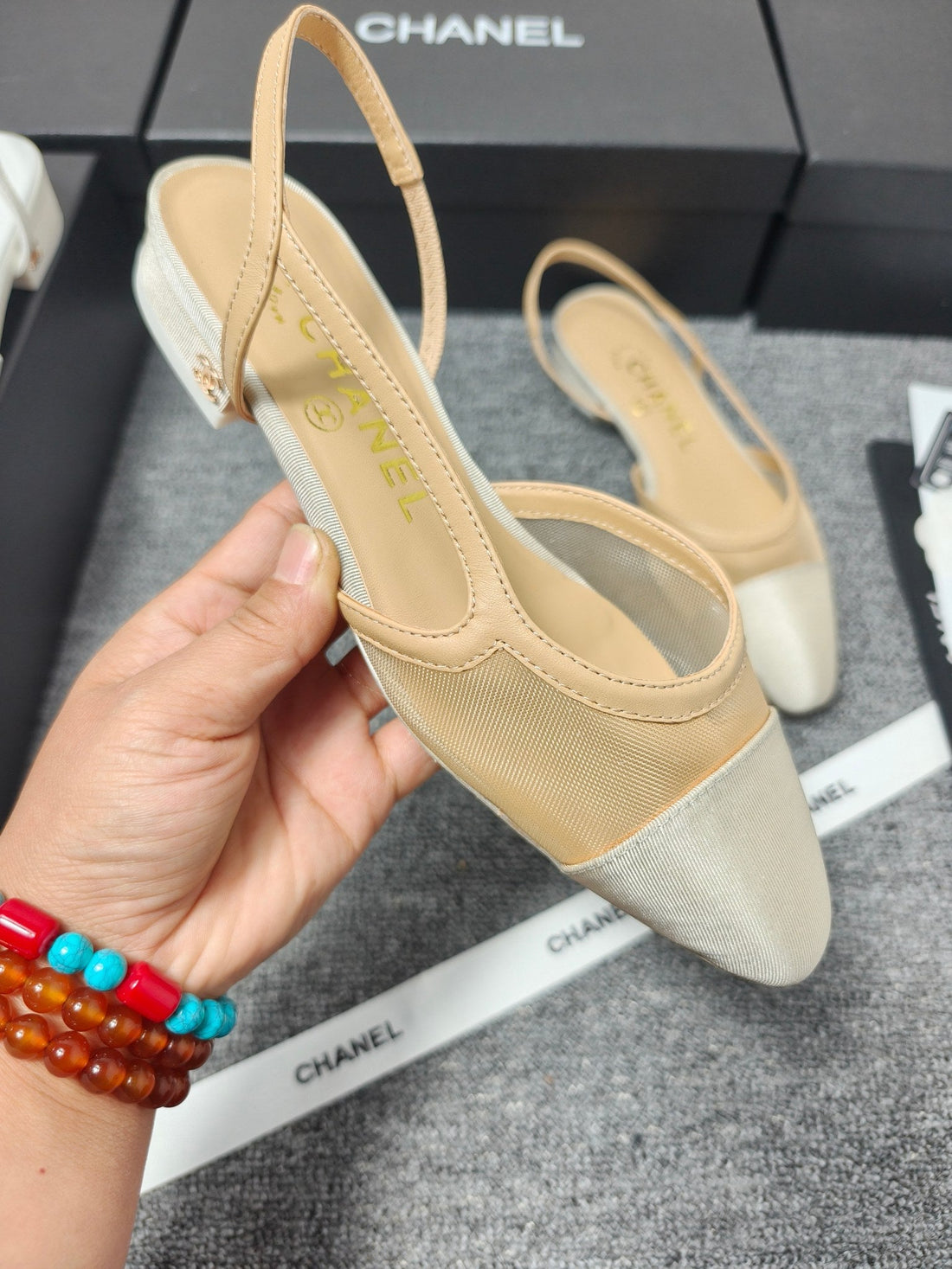 CC 26S Slingback 20 Beige Mesh Fabric Sheepskin 682001