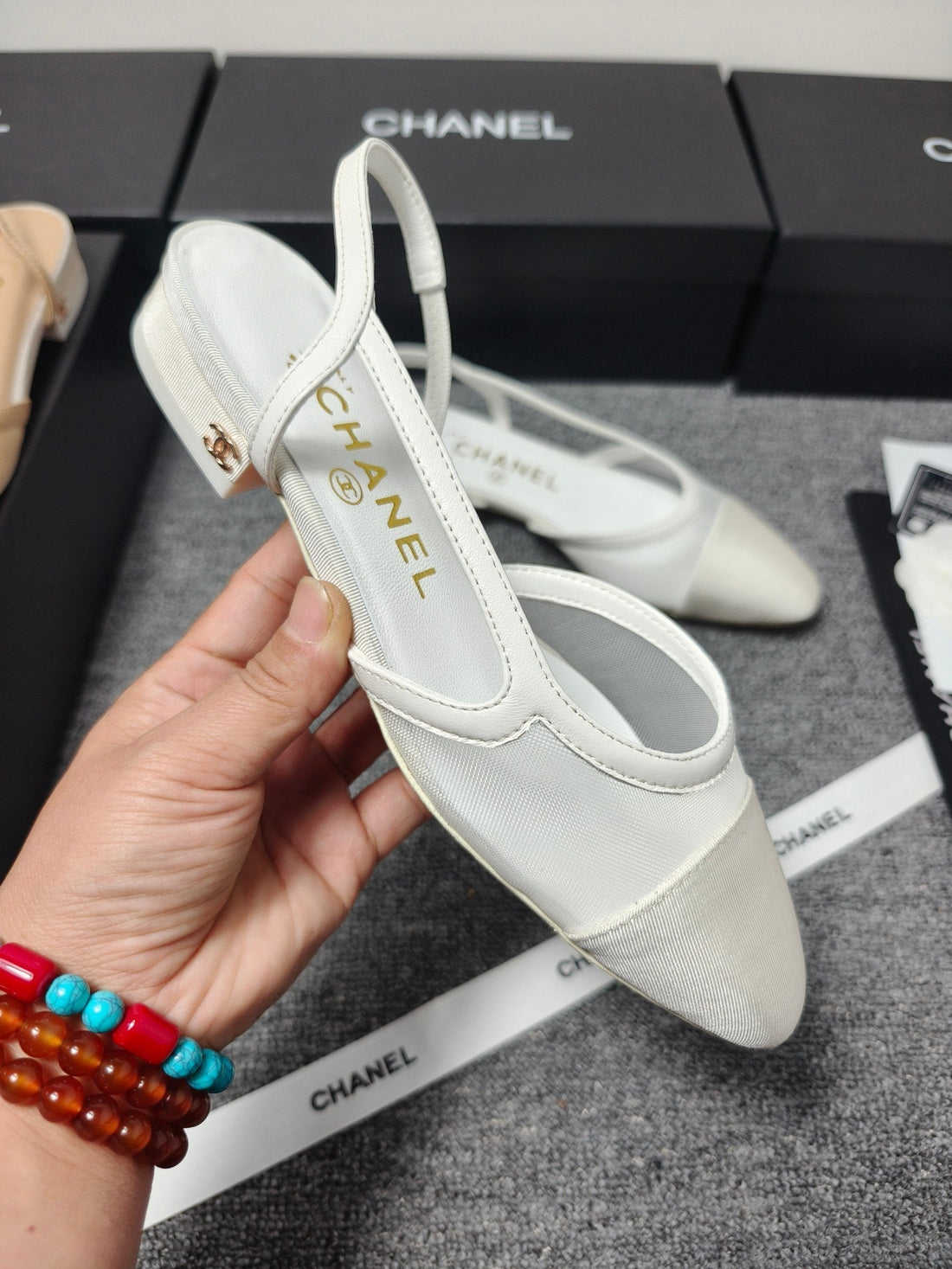 CC 26S Slingback 20 White Mesh Fabric Sheepskin 682002