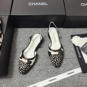 CC Ss 2026 Slingbacks Flat White Black Calfskin Lambskin