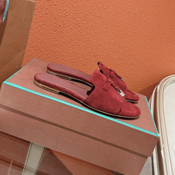 Summer Charms Sandals In Red Suede Maroon Lambskin