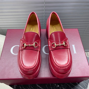 Horsebit Platform Loafer In Crimson Red Calfskin