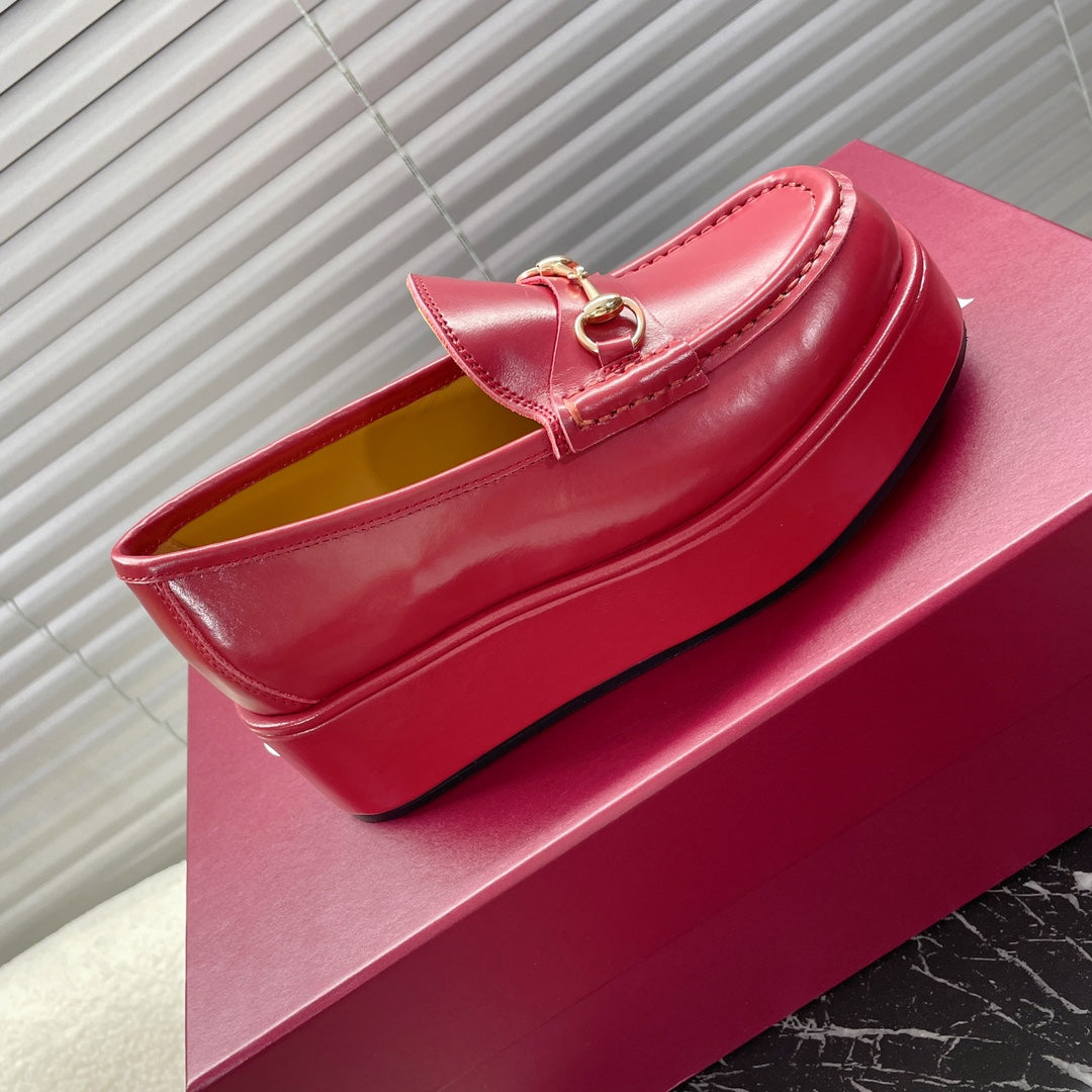 Horsebit Platform Loafer In Crimson Red Calfskin