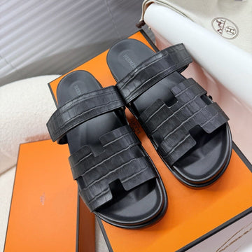 Hm Chypre Sandal Black Crocodile Skin 205482