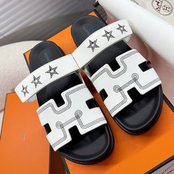 Hm Chypre Sandal White Pattern Cowhide 205494