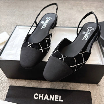 CC Slingback Flat Black Quilted Canvas Suede 716360