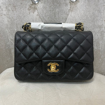 Flap Bag Mini 20CM Black Grained Calfskin Gold Hardware