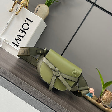 Mini Gate Dual Bag In Soft Calfskin And Jacquard Green Smooth Caflskin