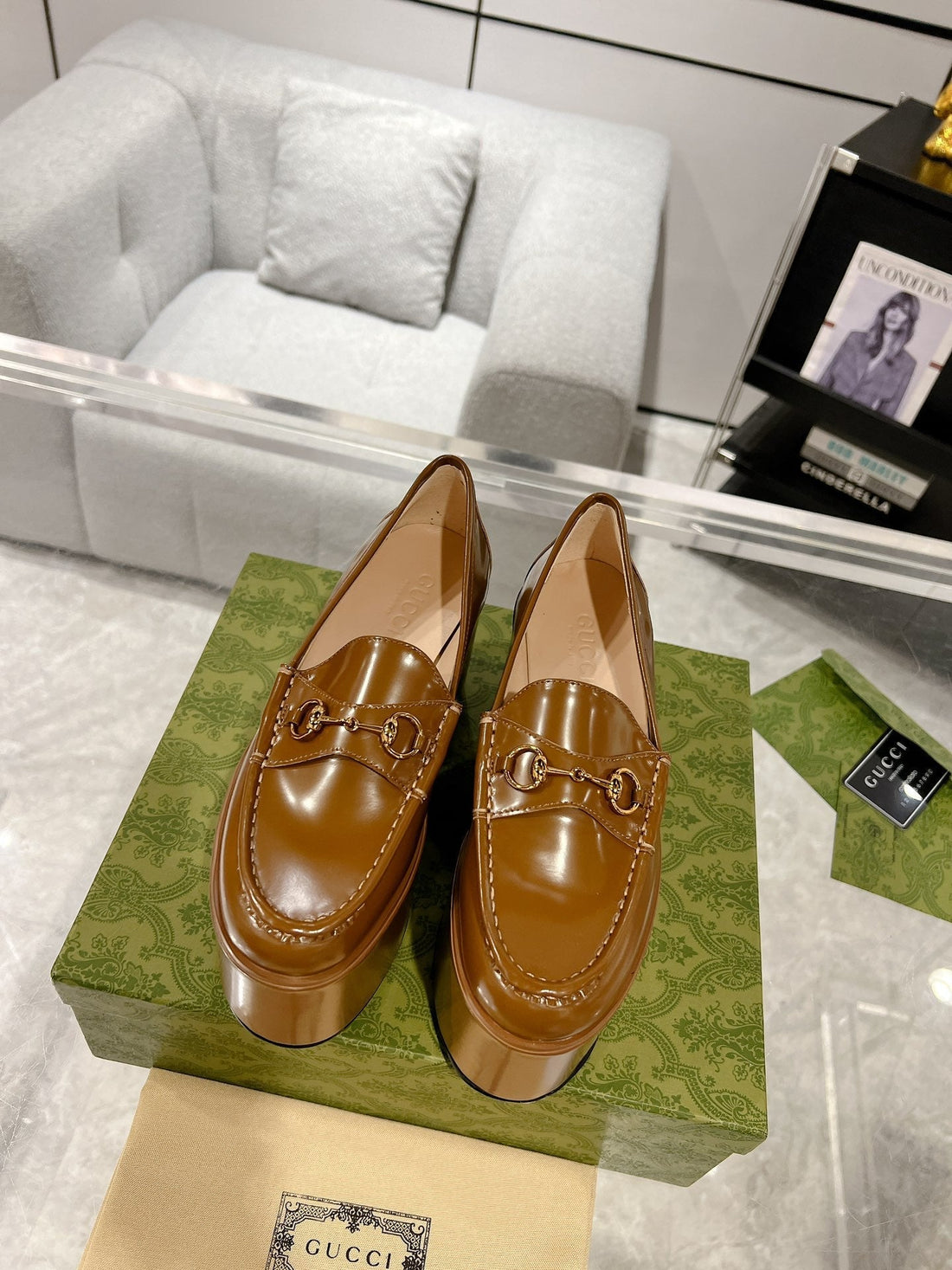 GG Horsebit Platform Loafer Glossy Copper Calfskin
