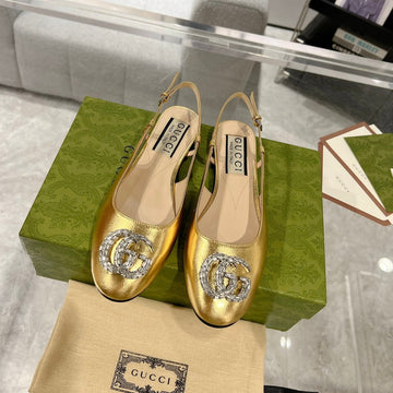 GG Crystals Slingback Ballet Metallic Gold Calfskin