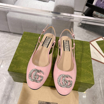GG Crystals Slingback Ballet Light Pink Calfskin