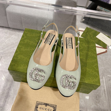GG Crystals Slingback Ballet Sage Calfskin