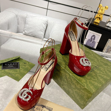 High Sandal Square Heel 12 Cm In Cherry Red Calfskin